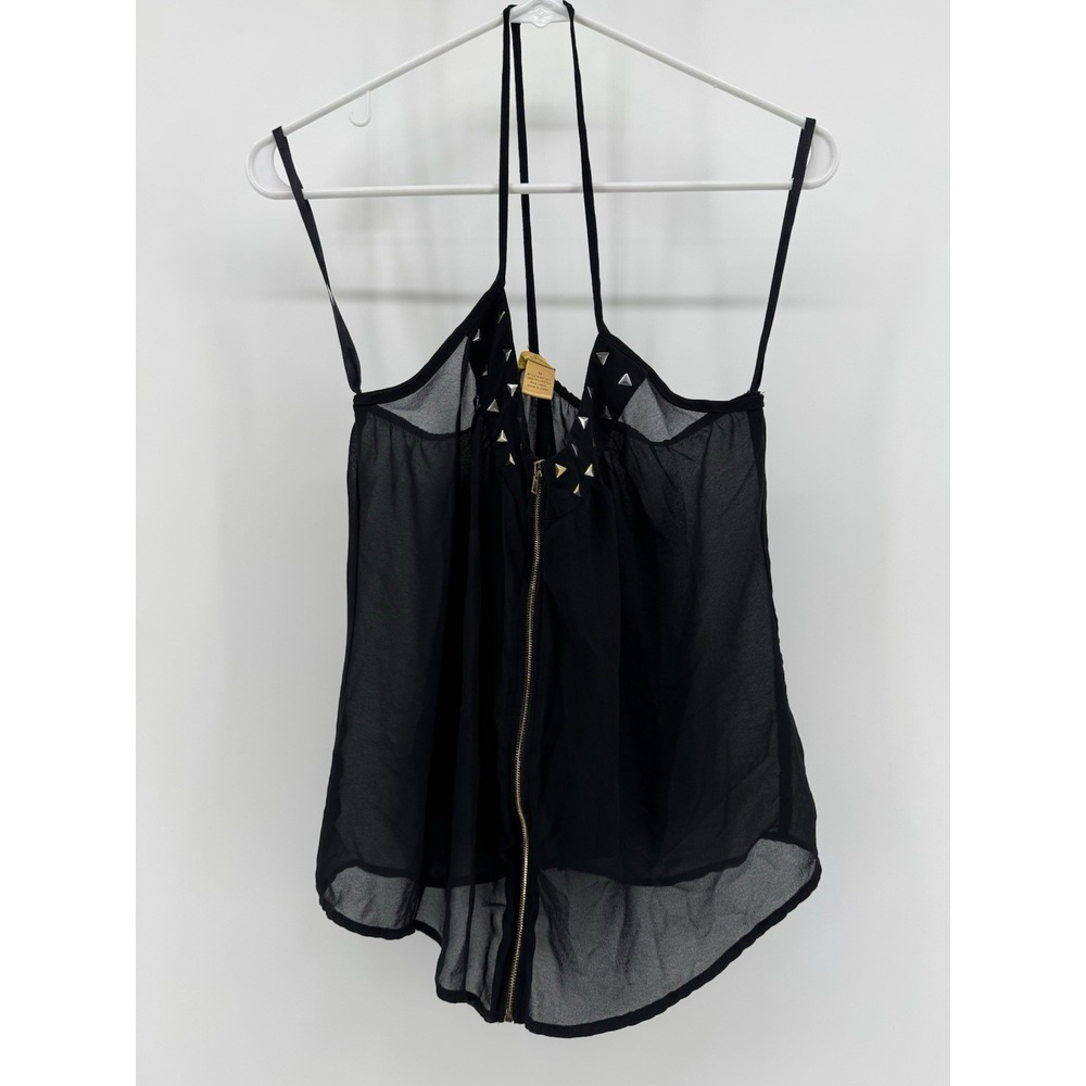 Finesse Women's Top Sleeveless Black Lace Zip‎ Size Medium